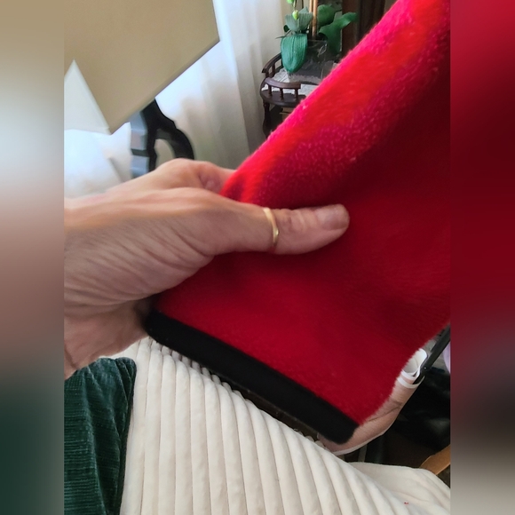 Red Fleece/Black Trim, Quarter-Zip Pullover With Zip Pockets. Great Shape - Picture 5 of 11